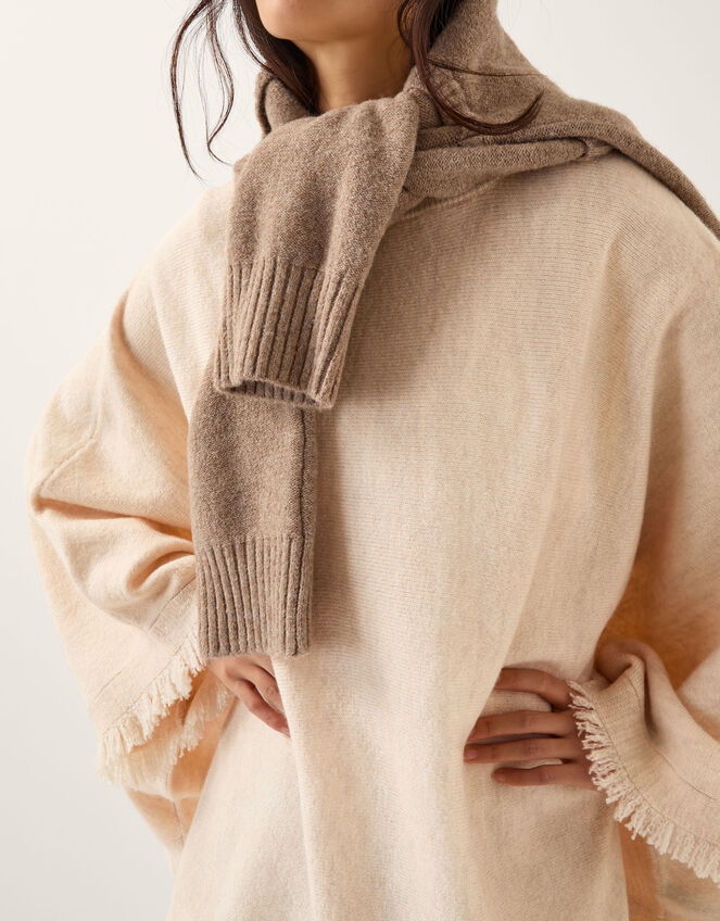 Fay Fringe Trim Poncho , Natural (NATURAL), large