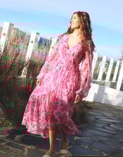 Crās Debbie Floral Mesh Wrap Dress, Pink (PINK), large
