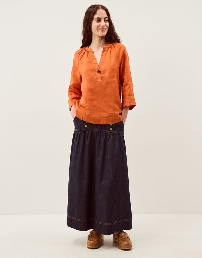 Gianna Linen Top, Orange (RUST), large
