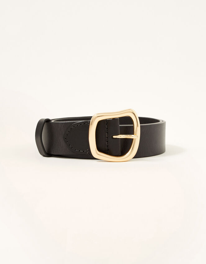 Leather Buckle Belt, Black (BLACK), large