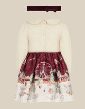 Baby Christmas Scene Dress & Headband, Red (BURGUNDY), large