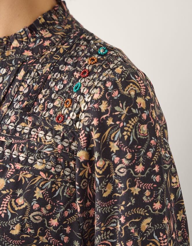 Harriet Floral Embellished Midi Dress, Black (BLACK), large