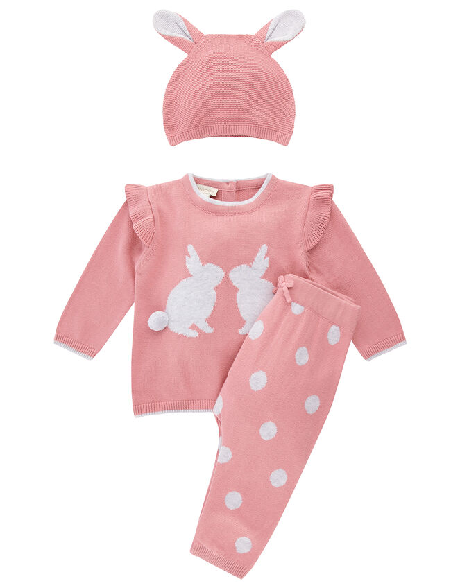 Newborn Baby Bunny Knit Set with Hat, Pink (PINK), large