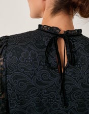 Larna Lace Long Sleeve Stretch Blouse, Blue (NAVY), large