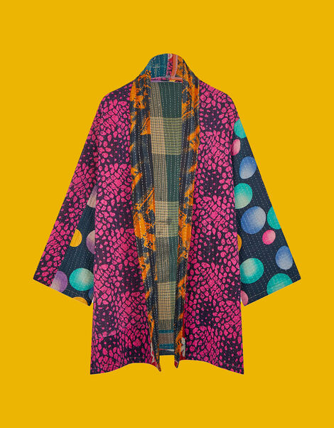 La Galeria Elefante Oversized Kantha Jacket, Blue (NAVY), large