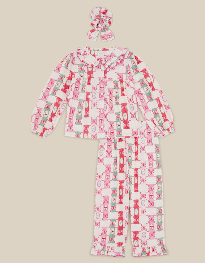 Christmas Cracker Long Pyjamas & Hair Scrunchie Set, Cream (CREAM), large