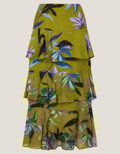 Sonya Floral Print Frill Midi Skirt, Green (KHAKI), large