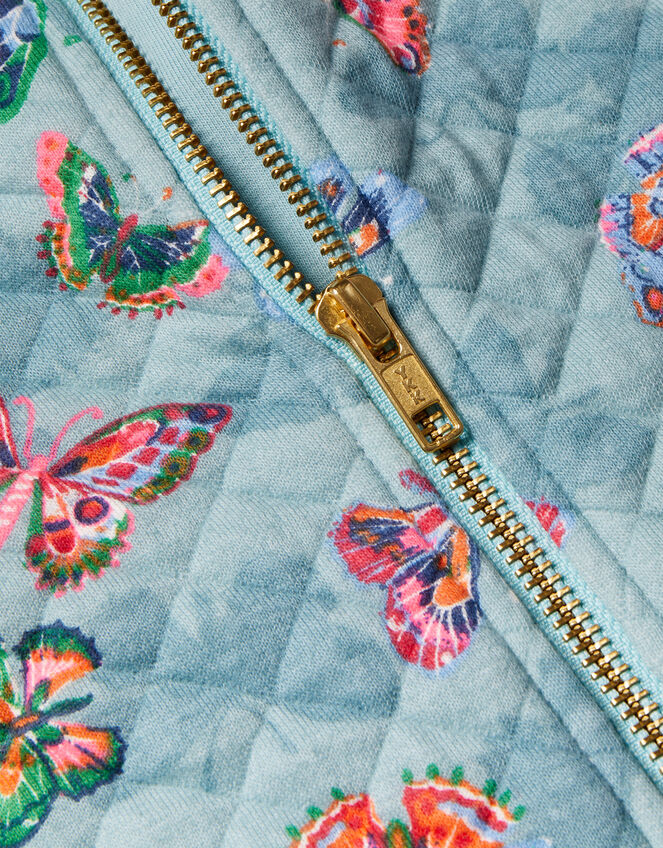 Butterfly Print Quilted Bomber Jacket, Blue (AQUA), large