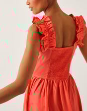 Maria Sleeveless Ruffle Midi Dress, Orange (CORAL), large