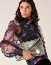 Metallic Leather Oversized Clutch Bag, , large