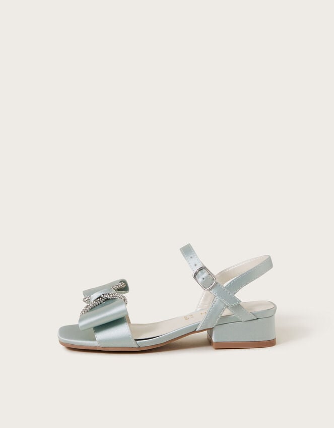 Diamante Bow Satin Sandals, Green (GREEN), large