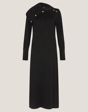 Cate Button Collar Midi Jumper Dress, Black (BLACK), large