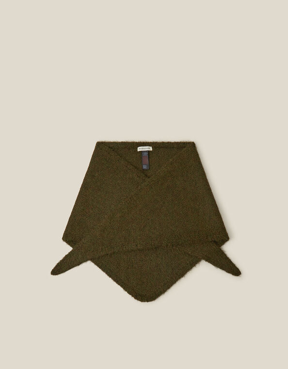 Taya Large Knitted Triangle Scarf, Green (KHAKI), large