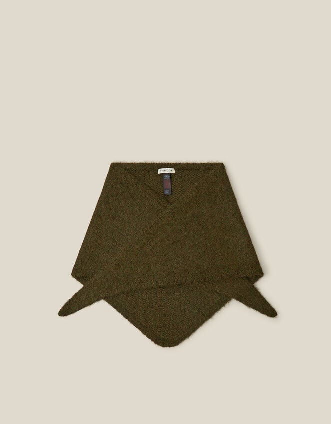 Taya Knitted Triangle Scarf, Green (KHAKI), large