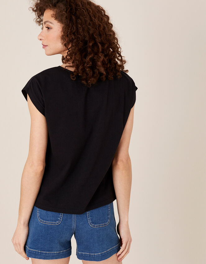Lila Woven Front Tee in Organic Cotton , Black (BLACK), large