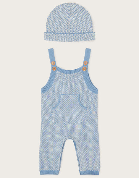 Newborn Knit Dungaree and Beanie Set, Blue (BLUE), large