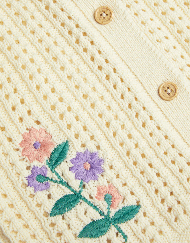 Floral Embroidered Crochet Cardigan, Ivory (IVORY), large