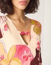 Iris Floral Print Maxi Kaftan, Orange (CORAL), large