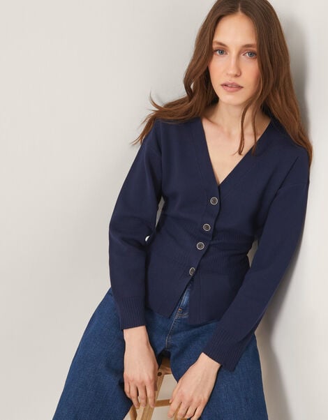 Suzy Fitted V-Neck Cardigan, Blue (NAVY), large
