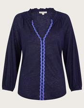 Lola Embroidered Linen Top, Blue (NAVY), large
