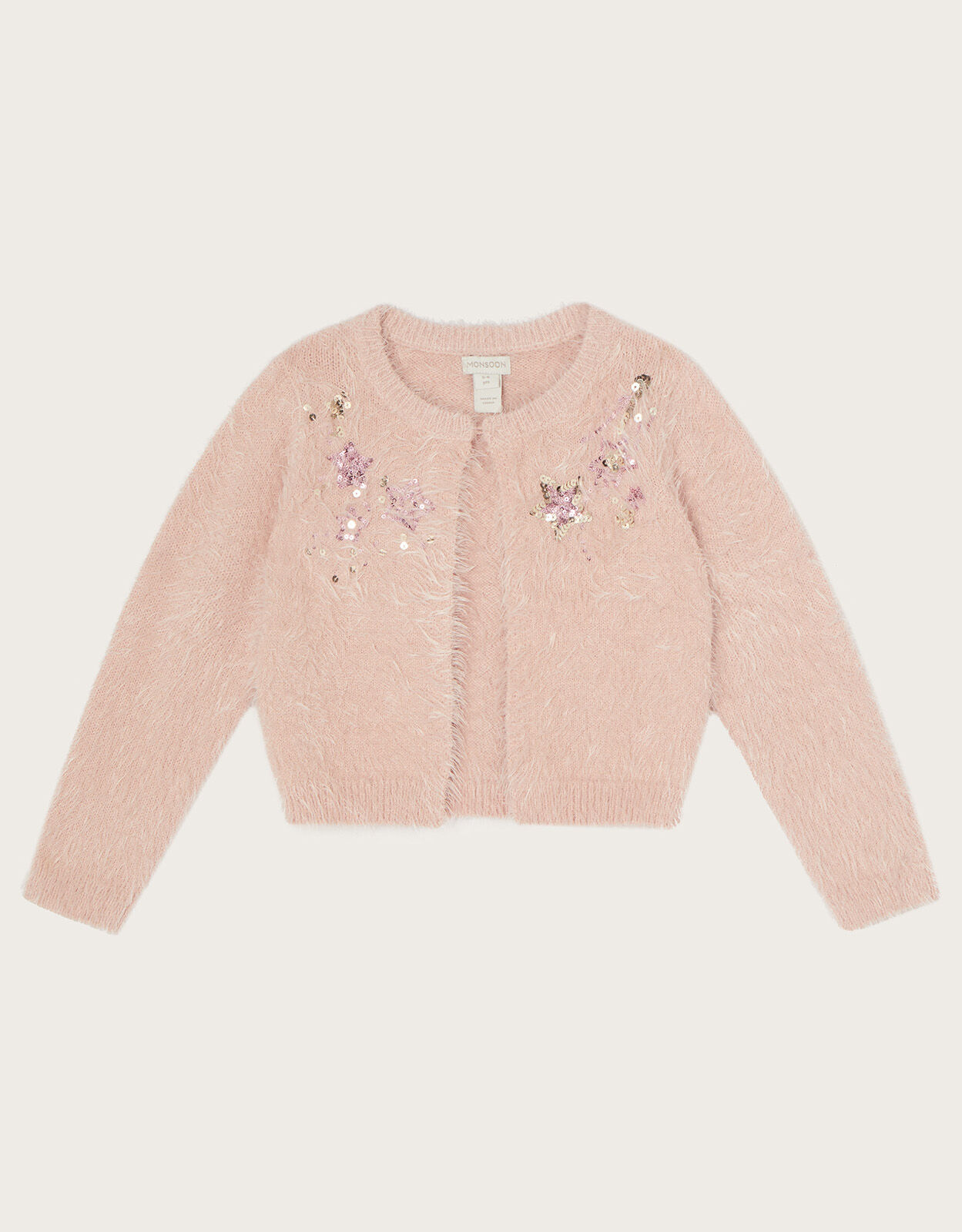 Fluffy Knit Embellished Cardigan Pink