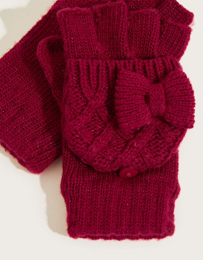 Sparkle Bow Gloves with Recycled Polyester, Red (RED), large