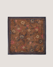 Princella Floral Square Silk Scarf, Brown (BROWN), large