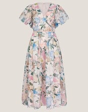 Agnes Floral Puff Sleeve Midi Dress, Pink (PALE PINK), large