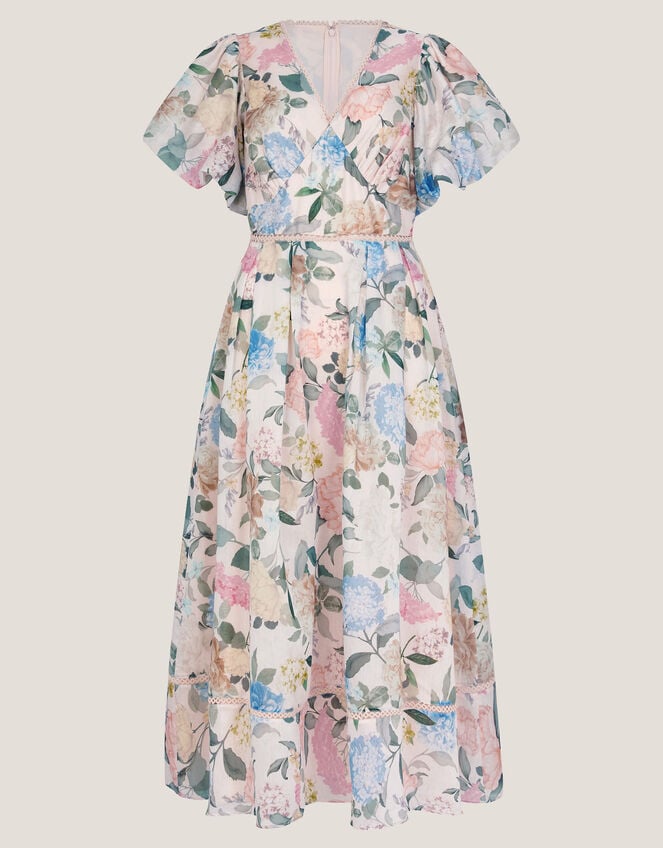 Agnes Floral Puff Sleeve Midi Dress, Pink (PALE PINK), large