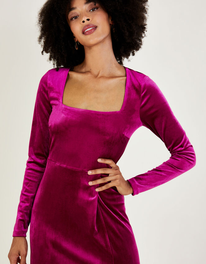 Rachel Velvet Midi Dress with Recycled Polyester, Pink (PINK), large