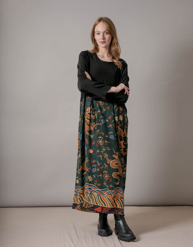One Hundred Stars Dragon Print Slouch Dress, Green (GREEN), large