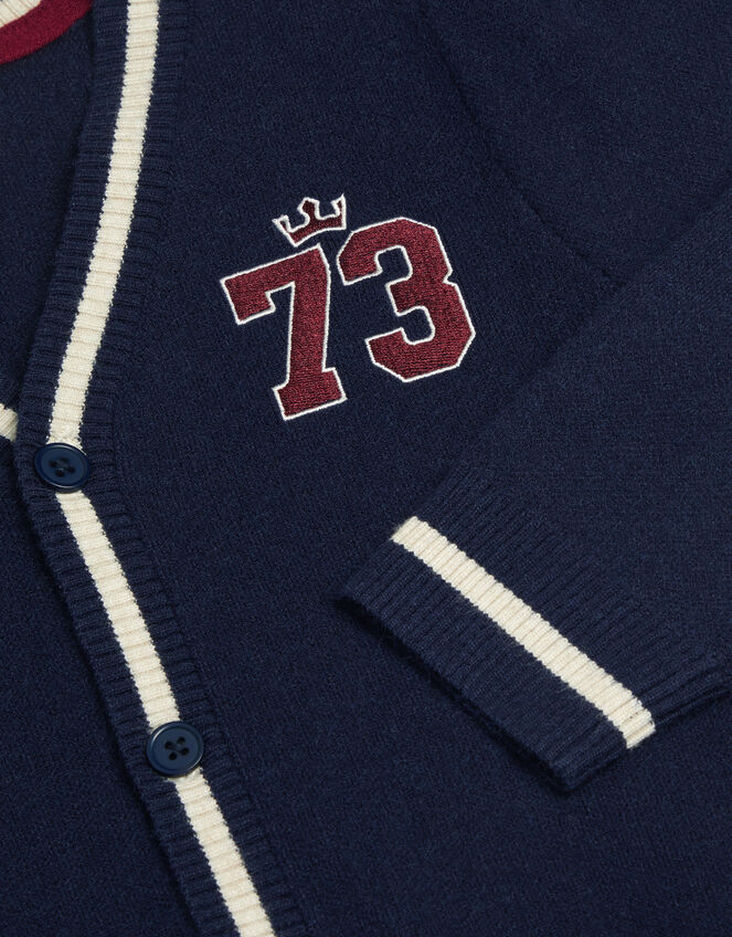 Sports Stripe V-Neck Cardigan, Blue (NAVY), large