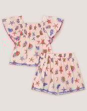 Shell Print Top & Shorts Set, Ivory (IVORY), large