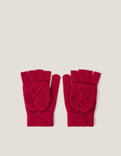 Diamond Fingerless Gloves with Mittens, Red (RED), large