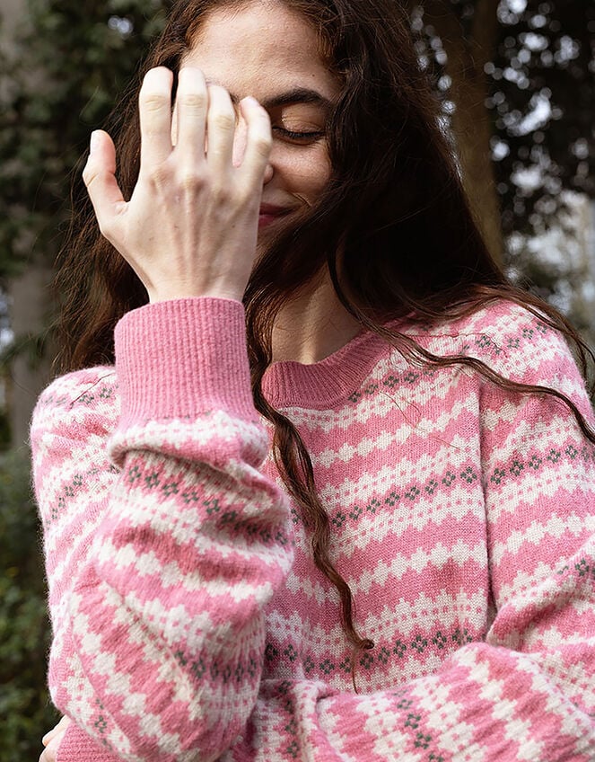 East Becky Alpaca and Cashmere Fairisle Jumper, Pink (PINK), large