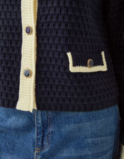 Nancy Smart Waffle Knit Cardigan, Blue (NAVY), large