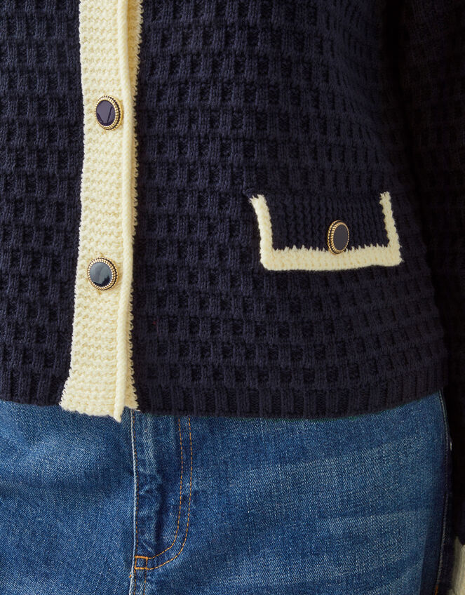 Nancy Smart Waffle Knit Cardigan, Blue (NAVY), large