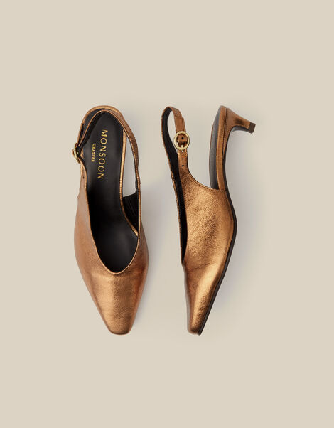 Tola Metallic Leather Slingback Kitten Heels, Bronze (BRONZE), large