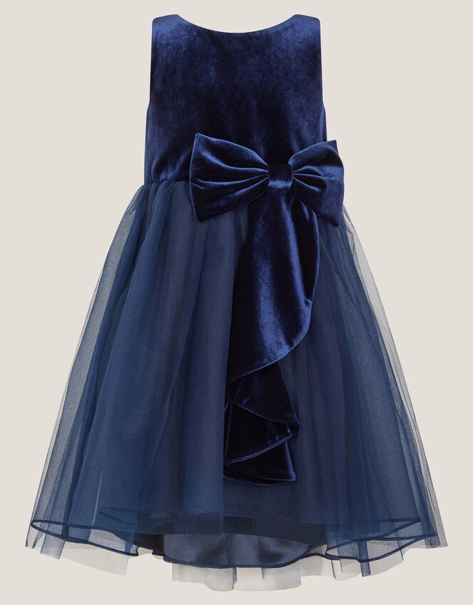 Velvet Bow Party Dress, Blue (NAVY), large
