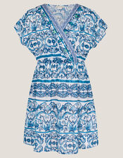 Ornate Floral Print Kaftan Dress, Blue (BLUE), large