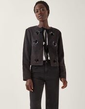 Lola Embellished Tie Front Jacket, Black (BLACK), large