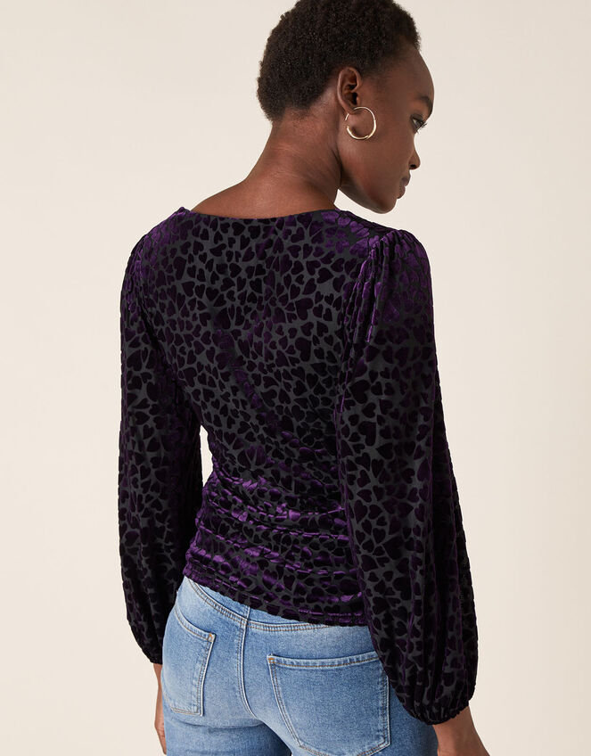 Helena Stretch Heart Devore Top, Purple (PLUM), large