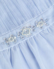 Baby Penelope Embellished Belt Tulle Dress, Blue (BLUE), large