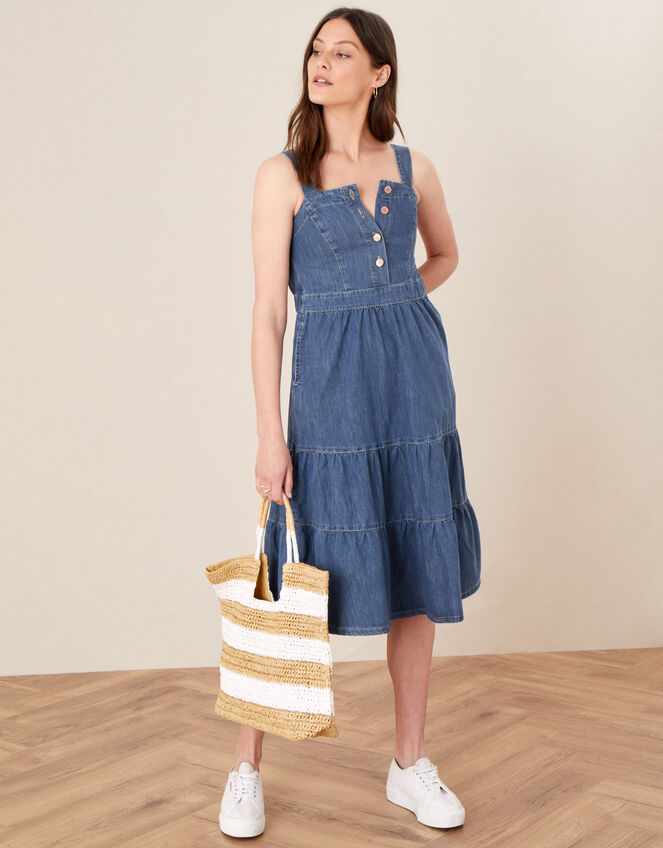 Tiered Denim Sundress, Blue (DENIM BLUE), large