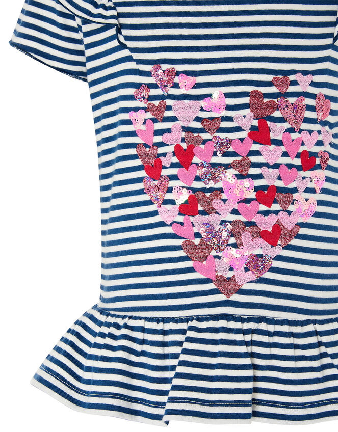 Stripe Heart Top in Organic Cotton , Blue (NAVY), large