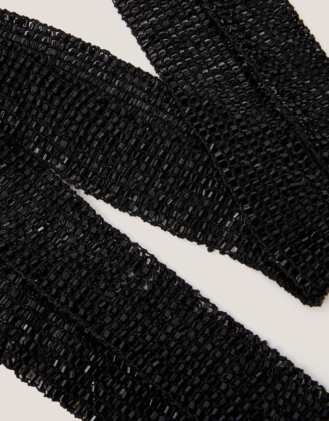 Skinny Beaded Scarf, Black (BLACK), large