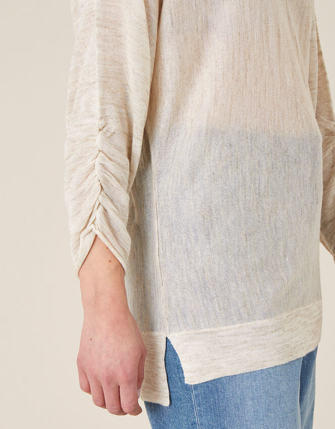 Gathered Sleeve Jumper in Linen Blend, Natural (NATURAL), large