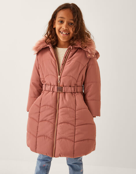 Belted Scallop Puffer Coat, Pink (PINK), large