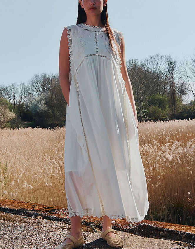 East Winnie Broderie Cotton Dress, White (WARM IVORY), large