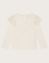 Sequin Bow Long Sleeve Top, Ivory (IVORY), large